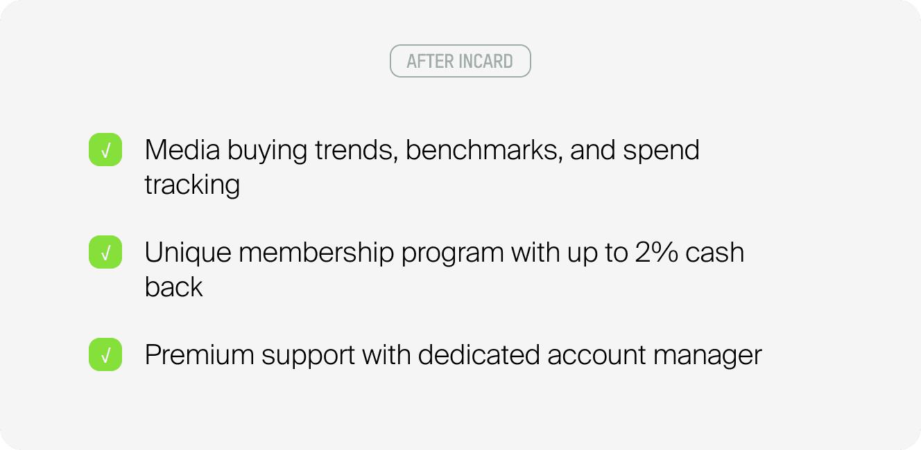 Bullet points of advantages the case study had with using Incard